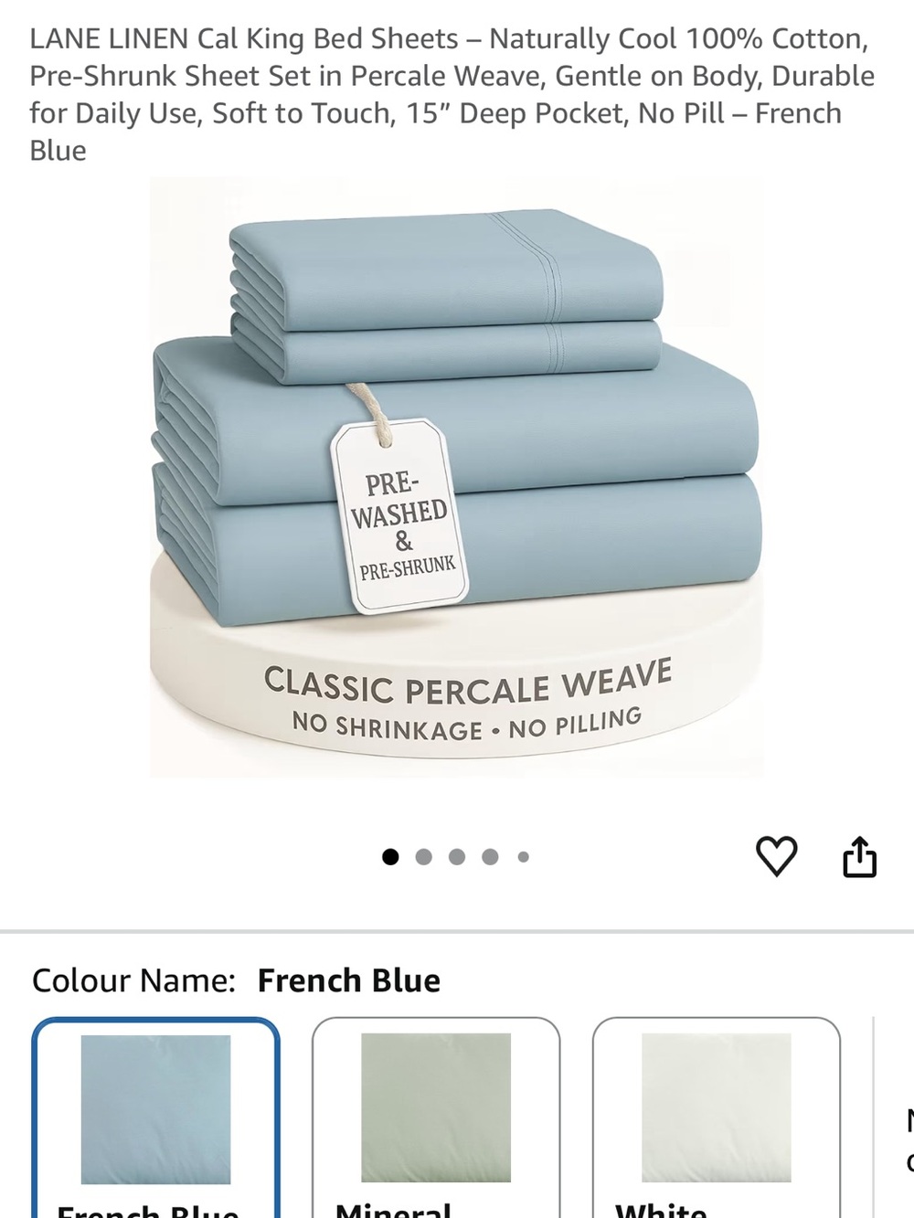 100% Cotton blue King Sheet Set